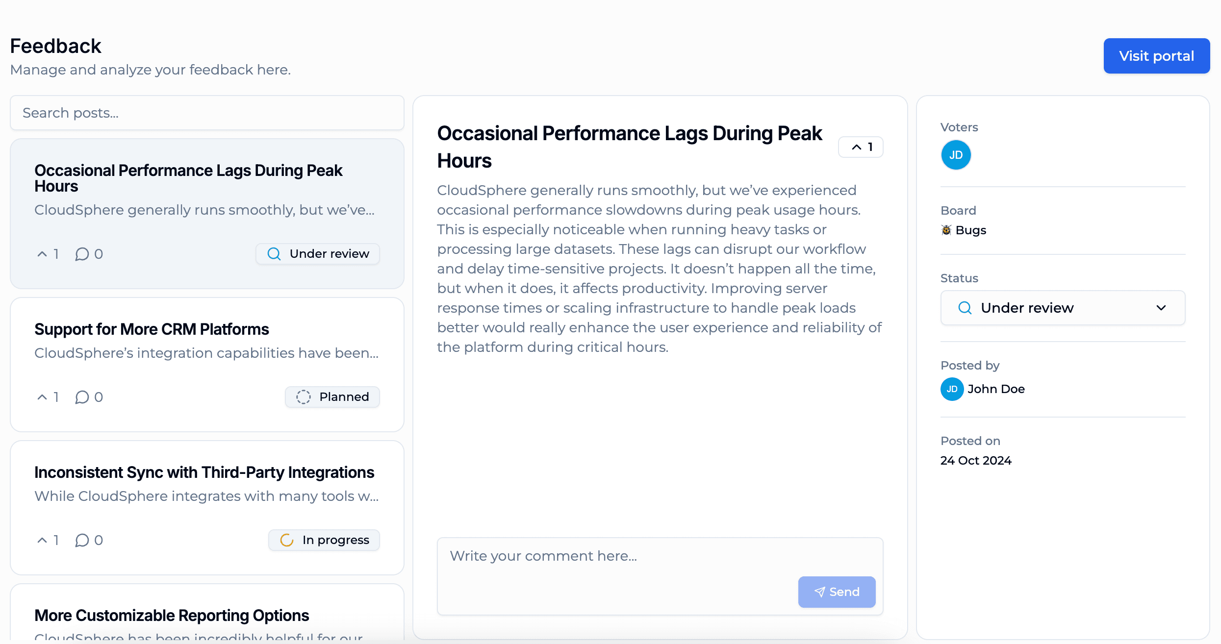 Central hub to collect and analyze feedback